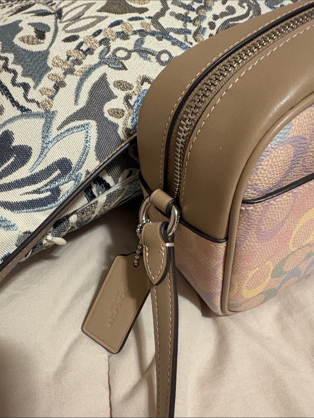 COACH Pastel Multicolor Signature Camera Bag with Tan Trim - Picture 3 of 4